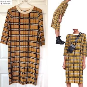 Zara · Nwot Golden Yellow Plaid Midi Sweater Dress
